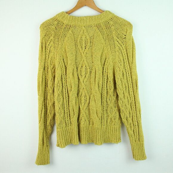 Zara S Mustard Cable Knit Chunky Sweater Pullover Fall Oversized Fisherman - Picture 6 of 7